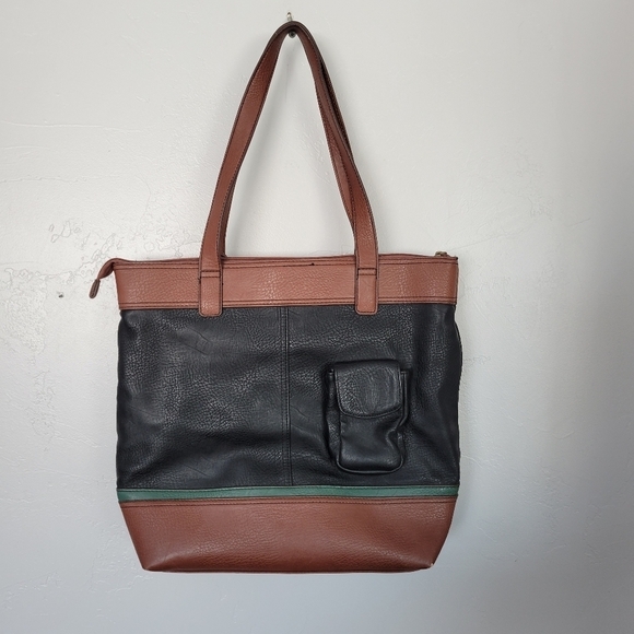 B.O.C Born Concepts Tote Bag Purse Faux Leather Tan Black Green Color Block - Picture 5 of 8